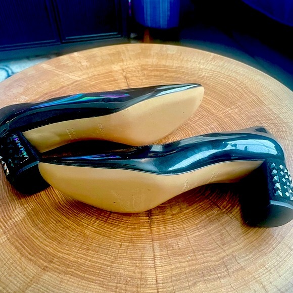 Style EGDE! Kate Spade NY- DANIKA- Black/Patent Crystal-stud block heels 9.5M - Picture 5 of 11